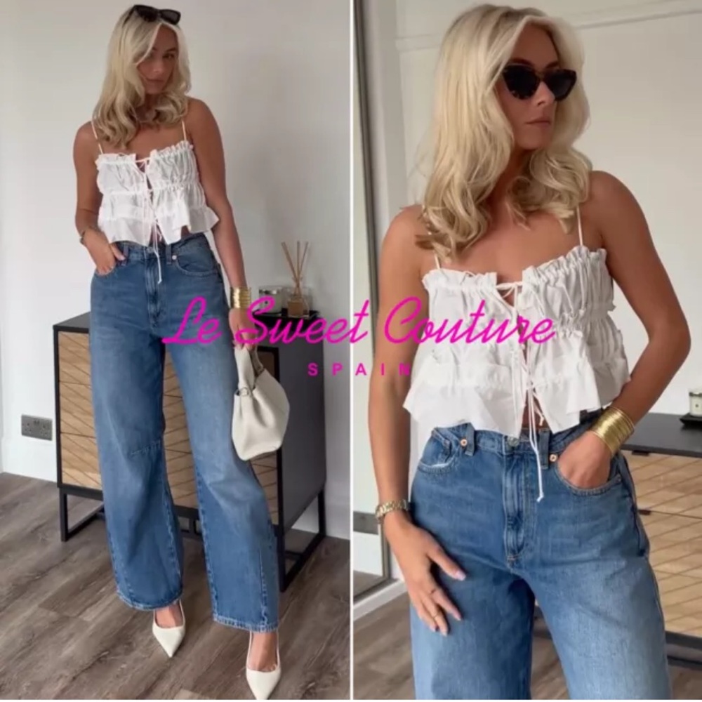 Zara tied poplin top white Medium - Picture 3 of 16